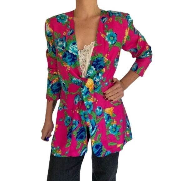 {Adrienne Vittadini} Vintage 80s Set: Jacket and Blouse Floral Print - Picture 3 of 17